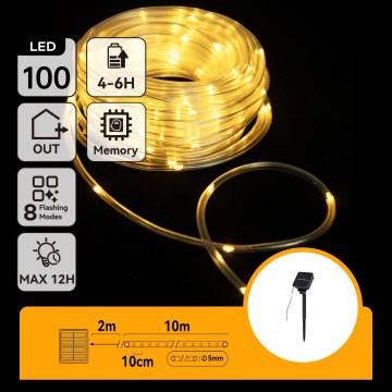 Aigostar - LED napelemes fényfüzér 100×LED / 8 üzemmód, 12 m, IP65, meleg fehér