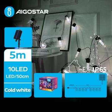 Aigostar - LED napelemes fényfüzér 10xLED/8 üzemmód 6,5 m 500 mAh IP65 hideg fehér
