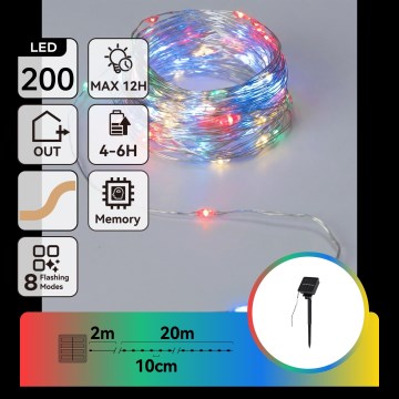 Aigostar - LED napelemes fényfüzér, 200 LED, 8 világítási mód, 22 m, IP65, többszínű, 800 mAh