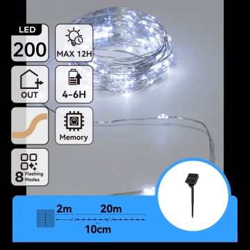 Aigostar - LED napelemes fényfüzér 200xLED/8 funkció 22 m IP65 hideg fehér 800 mAh
