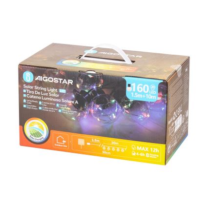 Aigostar - LED napelemes fényfüzér 20xLED/8 világítási mód 11,5m IP65 többszínű