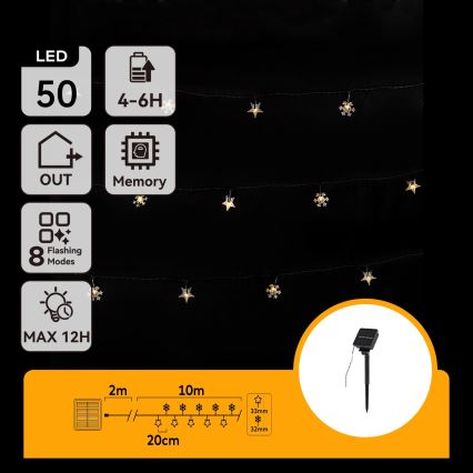 Aigostar - LED napelemes fényfüzér 50xLED/8 üzemmód 12m 800mAh IP65 meleg fehér