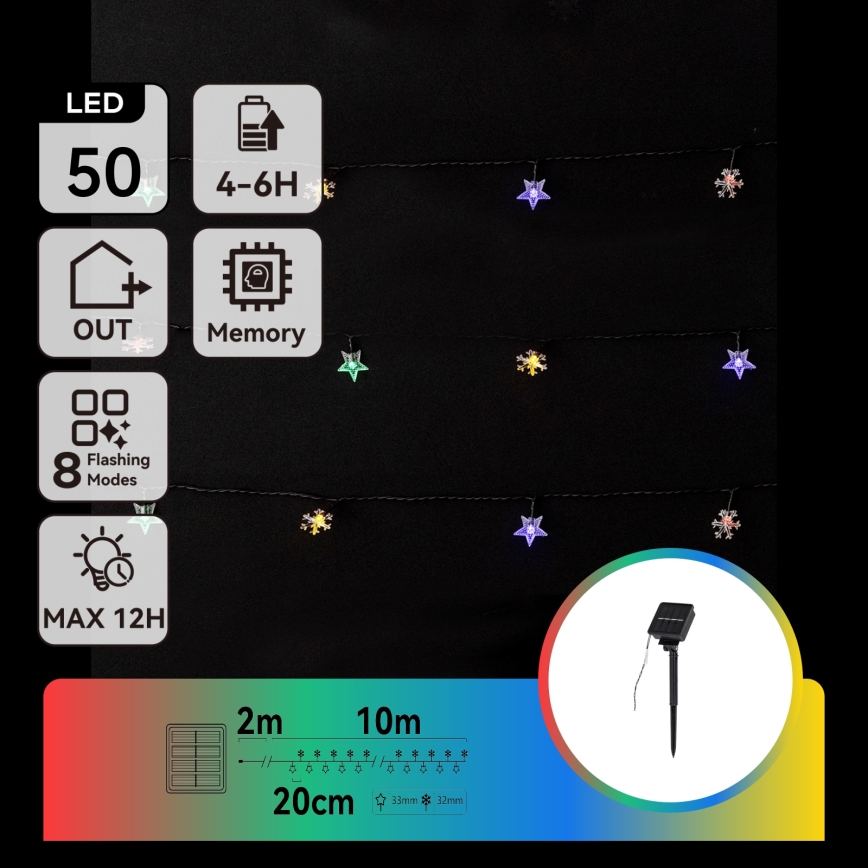 Aigostar - napelemes LED fényfüzér 50xLED/8 világítási mód 800 mAh 12m IP65 többszínű