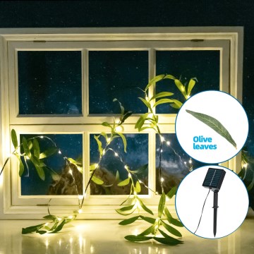 Aigostar - LED Napelemes fényfüzér 60xLED/4m IP65 300 mAh meleg fehér oliva