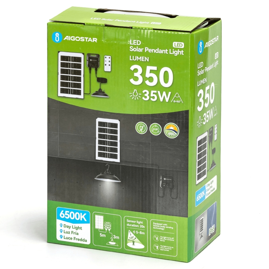 Aigostar - LED napelemes csillár érzékelővel, 35 W / 12 V, 3000 mAh, 6500 K, átmérő 15 cm + távirányító