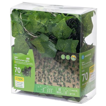 Aigostar - LED Napelemes fényfüzér 70xLED/4x1m IP65 300 mAh meleg fehér borostyán