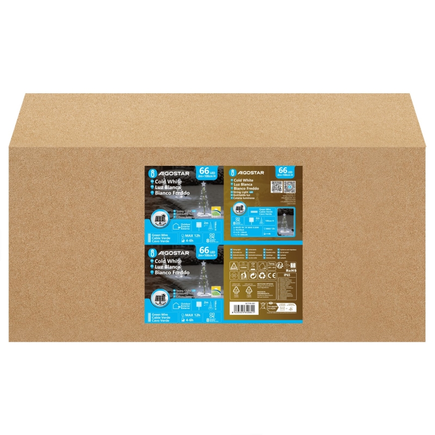 Aigostar - LED napelemes karácsonyi dekoráció 66xLED/0,59W/3,7V 100 cm IP65 130 mAh fa hideg fehér
