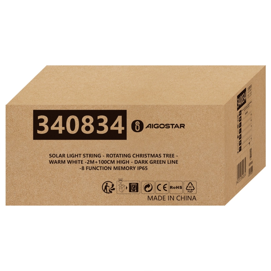 Aigostar - LED napelemes karácsonyi dekoráció LED/0,59W/3,7V 100 cm IP65 130 mAh meleg fehér