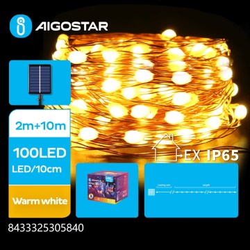 Aigostar - LED napelemes karácsonyi fényfüzér 100 db LED / 8 üzemmód 12 m 800 mAh IP65 meleg fehér