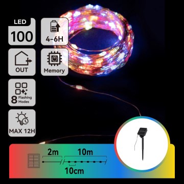 Aigostar - LED napelemes karácsonyi fényfüzér, 100 LED, 8 világítási mód, 12 m, IP65, többszínű, 800 mAh