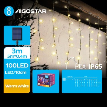 Aigostar - LED napelemes karácsonyi fényfüzér 100xLED/8 funkció 8x0,4m IP65 meleg fehér 800 mAh