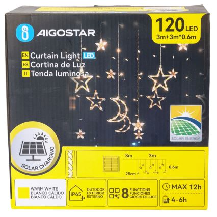 Aigostar - Napelemes LED karácsonyi fényfüzér, 120 db LED, 8 funkció, 3 x 0,6 m, 500 mAh, IP65, meleg fehér