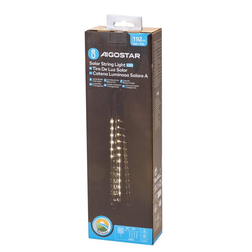 Aigostar - LED napelemes karácsonyi fényfüzér 192xLED/8m IP65 1200 mAh hideg fehér