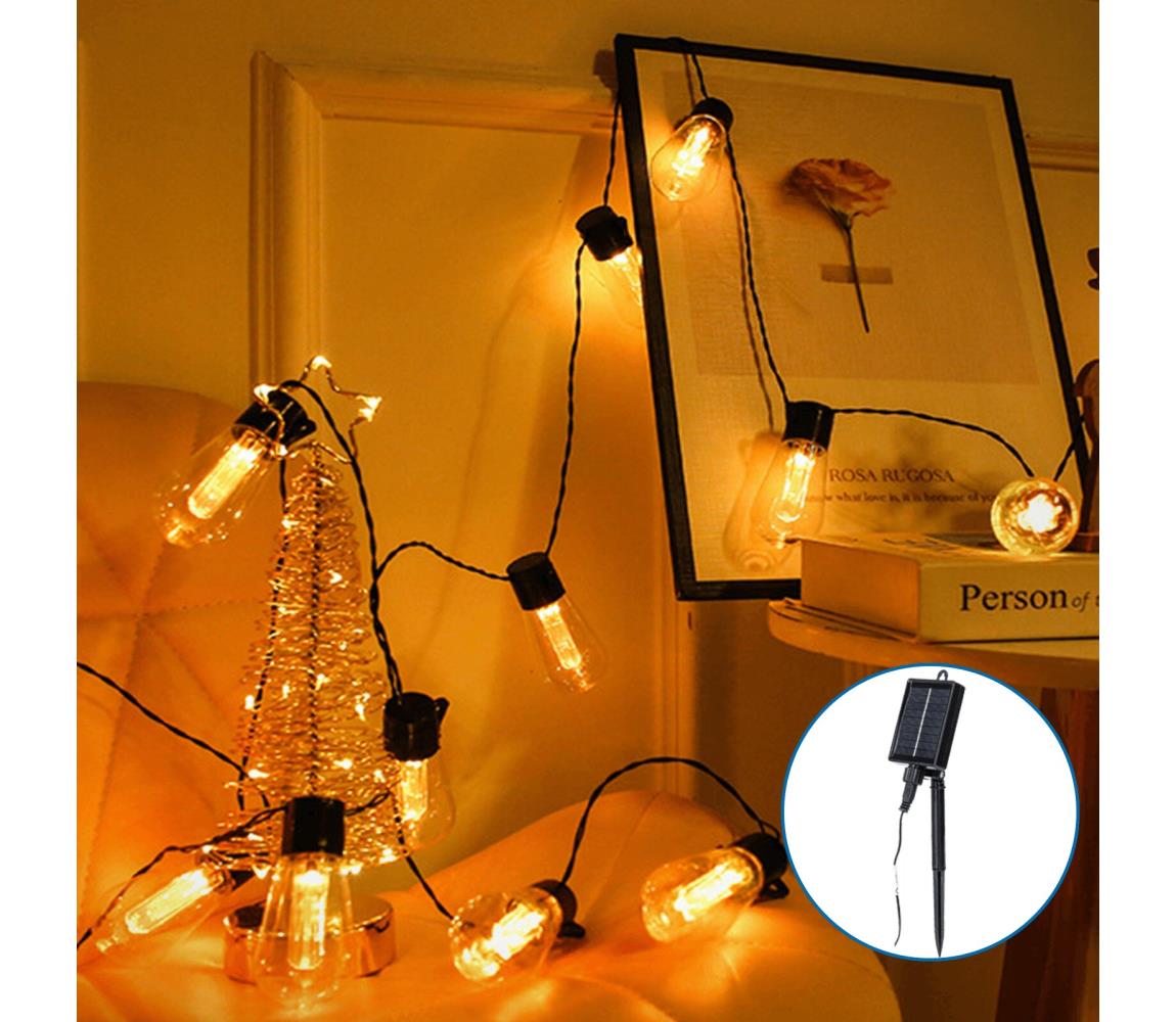 B.V.  LED napelemes karácsonyi fényfüzér 20 LED, 11,5 m, IP65, meleg fehér B10201Q8M