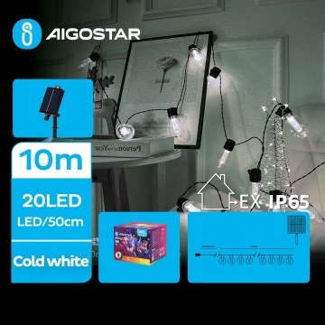 Aigostar - LED napelemes karácsonyi fényfüzér 20xLED/8 üzemmód 11,5m 1200 mAh IP65 hideg fehér