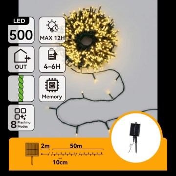 Aigostar - LED napelemes karácsonyi fényfüzér 500xLED/8 féle világítási mód 52m IP65 meleg fehér 1200 mAh