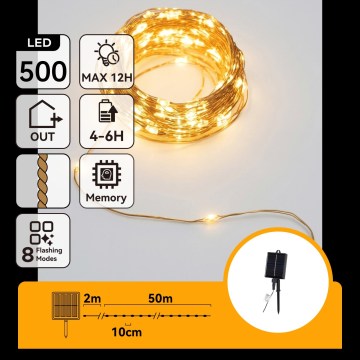 Aigostar - LED napelemes karácsonyi fényfüzér 500xLED/8 funkció 52m IP65 meleg fehér 1200 mAh