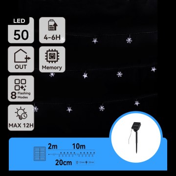 Aigostar - LED napelemes karácsonyi fényfüzér 50xLED/8 funkció 12 m IP65 800 mAh hideg fehér