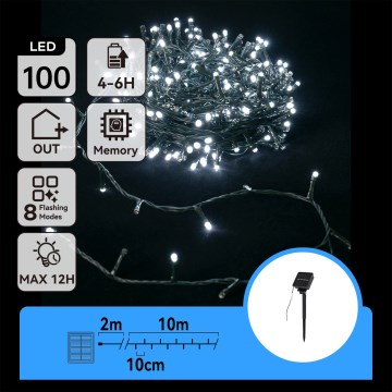 Aigostar - LED napelemes karácsonyi füzér 100xLED/8 funkció 12m IP65 hideg fehér