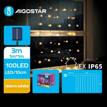 Aigostar - LED Napelemes karácsonyi lánc 100xLED/8 funkció 4x1m IP65 meleg fehér