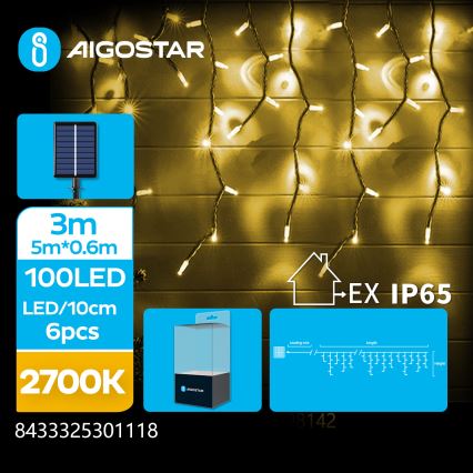 Aigostar - LED Napelemes karácsonyi lánc 100xLED/8 funkció 8x0,6m 800 mAh IP65 meleg fehér