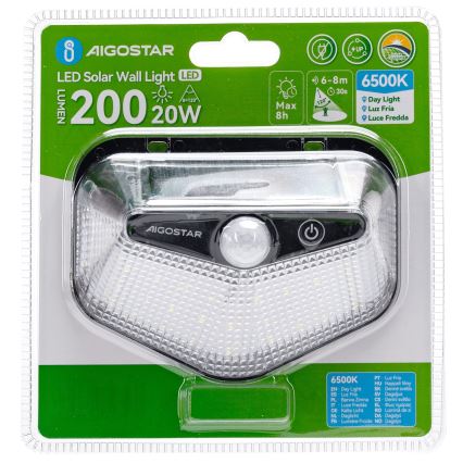 Aigostar - LED napelemes lámpa érzékelővel LED/3,7V 6500K 500 mAh IP65 fekete