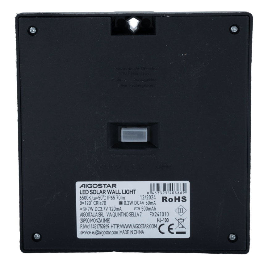 Aigostar - LED napelemes lámpa érzékelővel LED/3,7V 6500K 500 mAh IP65 fekete