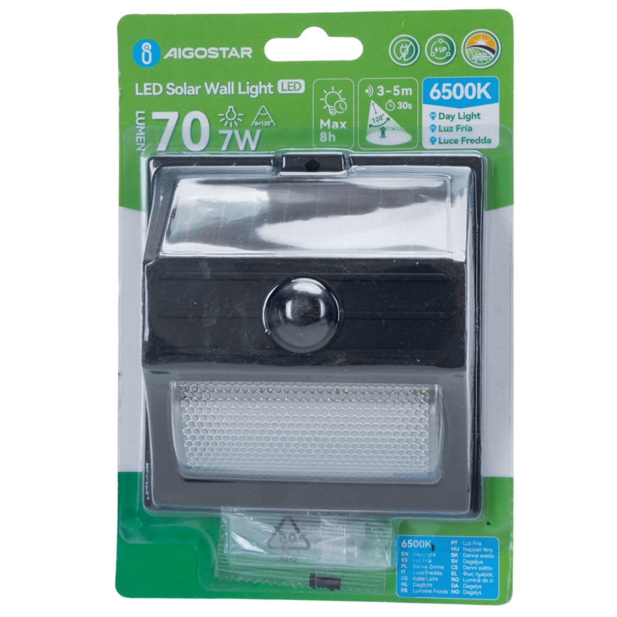 Aigostar - LED napelemes lámpa érzékelővel LED/3,7V 6500K 500 mAh IP65 fekete