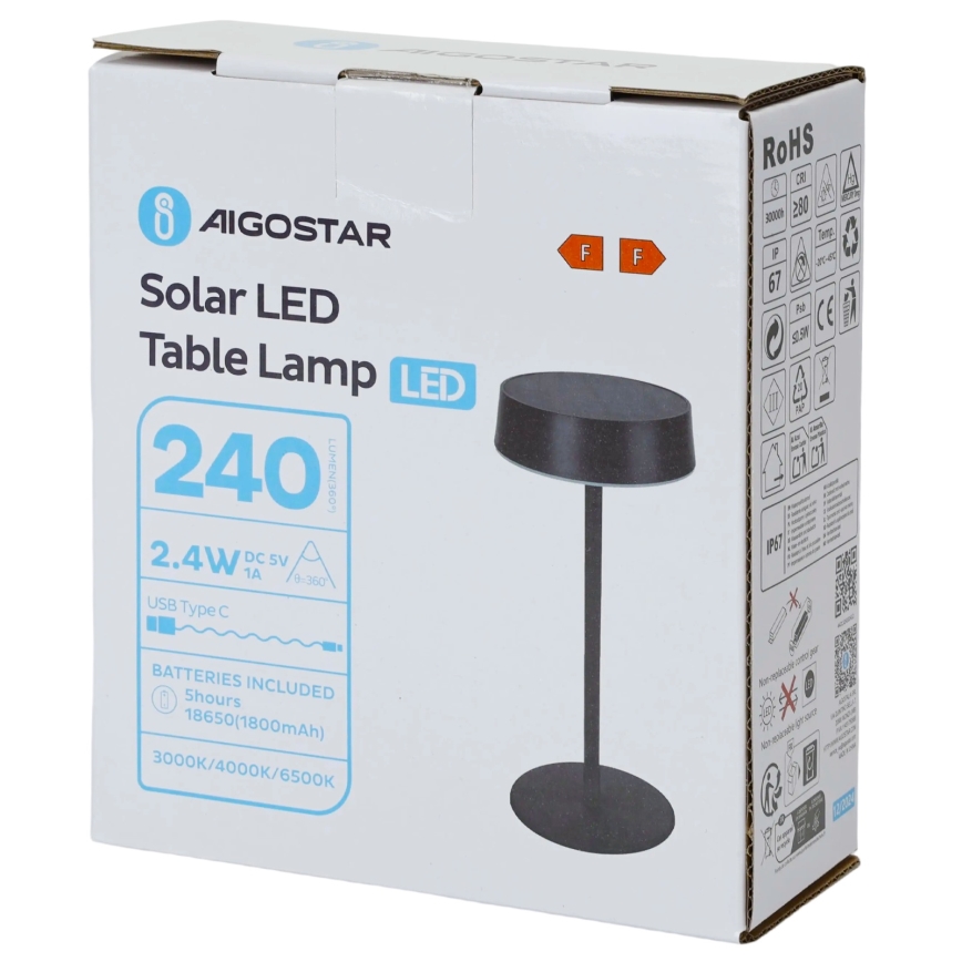 Aigostar - LED napelemes lámpa LED/2,4W/5V IP44 1800 mAh