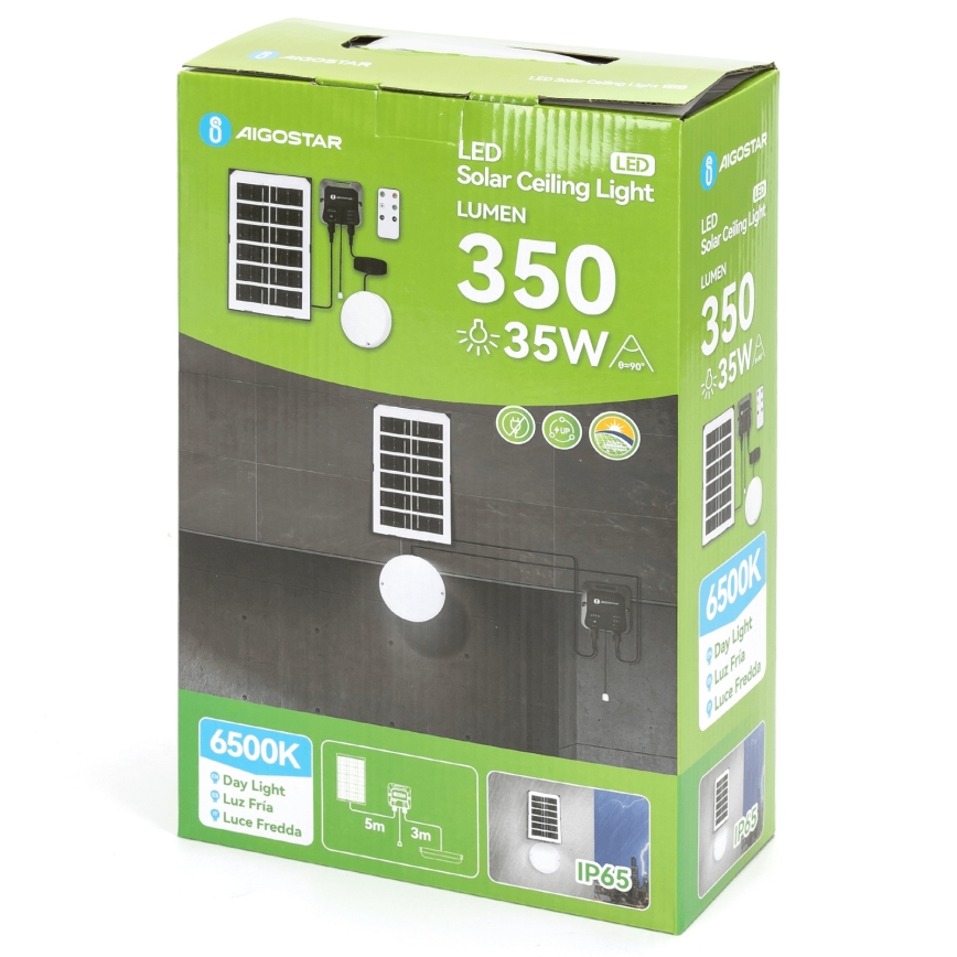 Aigostar - LED Napelemes lámpa LED/35W/12V 3000 mAh 6500K átm. 16,8 cm + távirányítás