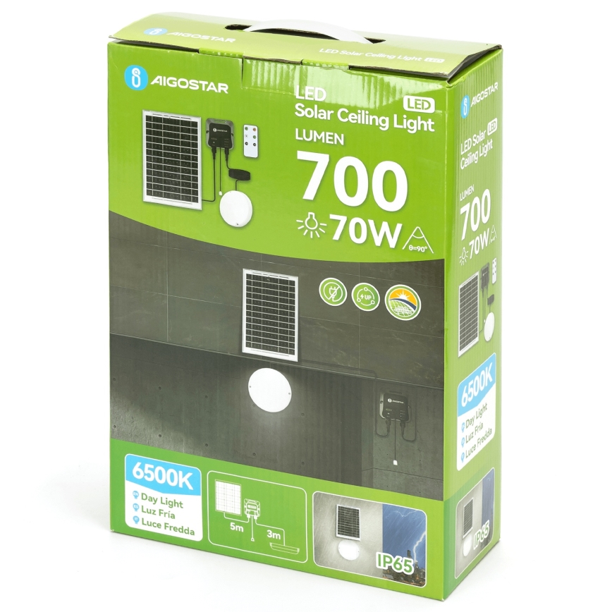 Aigostar - LED Napelemes lámpa LED/70W/12V 6000 mAh 6500K átm. 20,5 cm + távirányítás