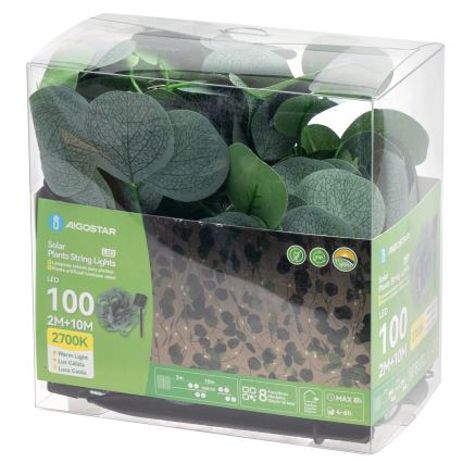 Aigostar - LED Napelemes fényfüzér 100xLED/12m IP65 300 mAh meleg fehér eukaliptusz