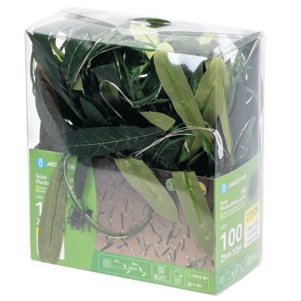 Aigostar - LED Napelemes fényfüzér 100xLED/12m IP65 300 mAh meleg fehér oliva