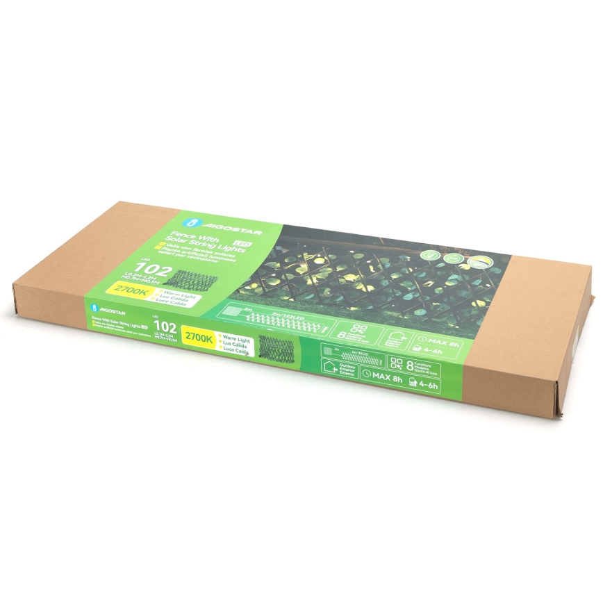 Aigostar - LED Napelemes lánc 102xLED/2x0,7m IP65 300 mAh meleg fehér eukaliptusz