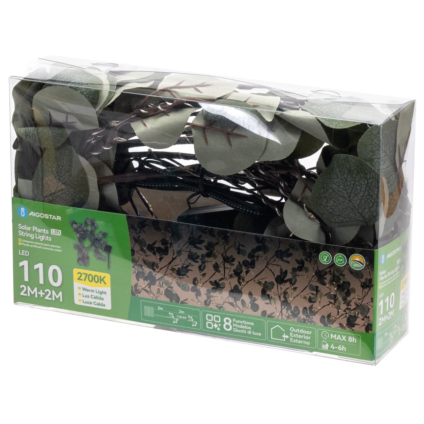 Aigostar - LED Napelemes fényfüzér 110xLED/4m IP65 300 mAh meleg fehér eukaliptusz