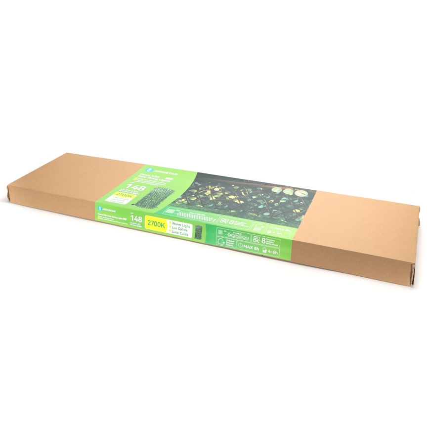 Aigostar - LED Napelemes fényfüzér 148xLED/2x1,2m IP65 300 mAh meleg fehér eukaliptusz