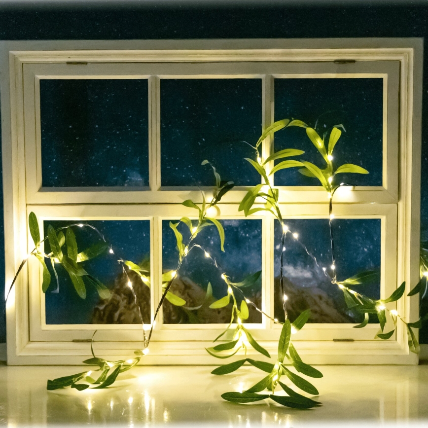 Aigostar - LED Napelemes fényfüzér 60xLED/4m IP65 300 mAh meleg fehér oliva