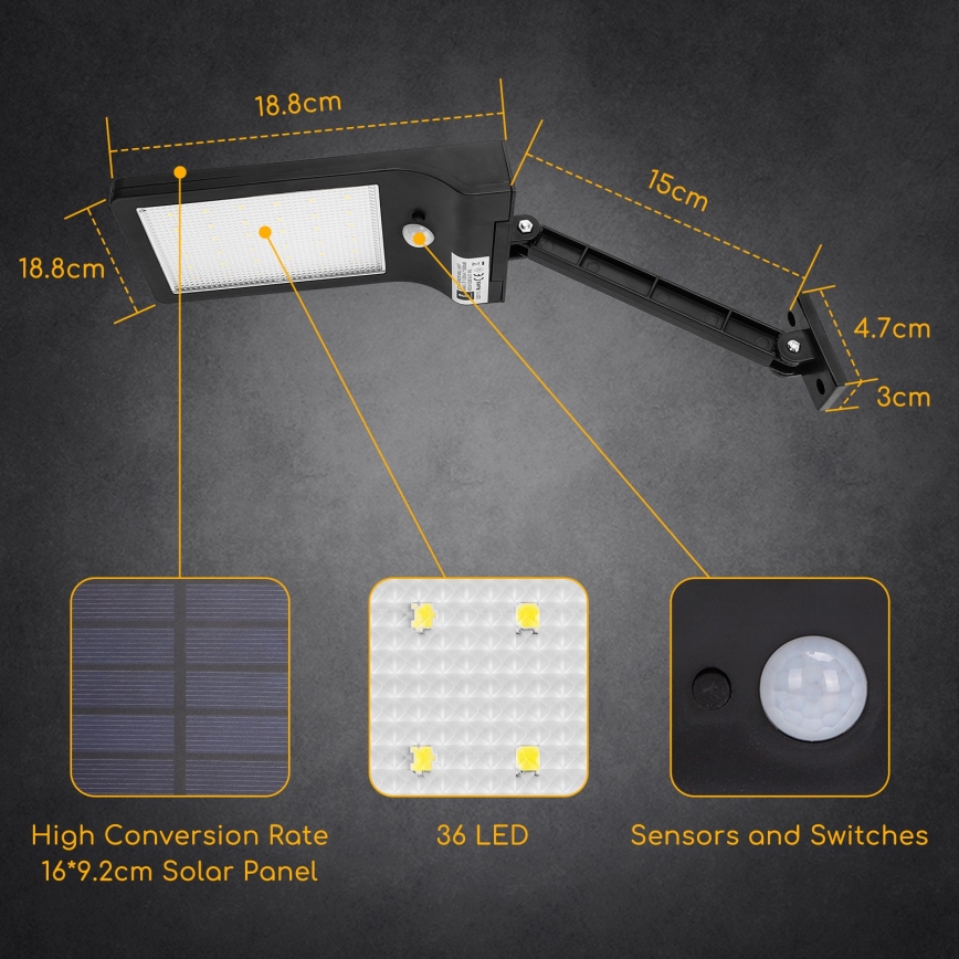 Aigostar - LED Napelemes utcai lámpa érzékelővel LED/2,3W/5,5V 1800 mAh IP65