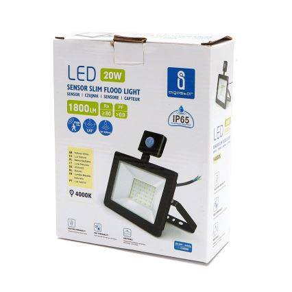 Aigostar - LED Reflektor érzékelővel LED/20W/230V 4000K IP65 fekete