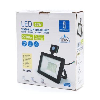 Aigostar - LED Reflektor érzékelővel LED/30W/230V 4000K IP65 fekete