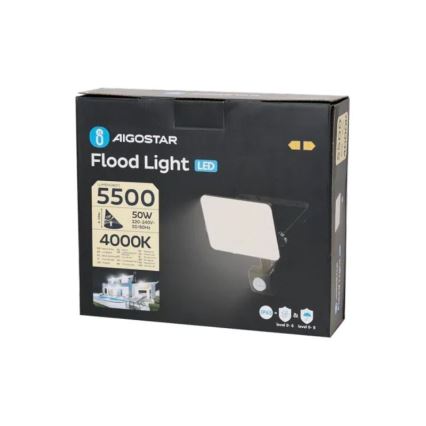 Aigostar - LED Reflektor érzékelővel LED/50W/230V 4000K IP65 fekete