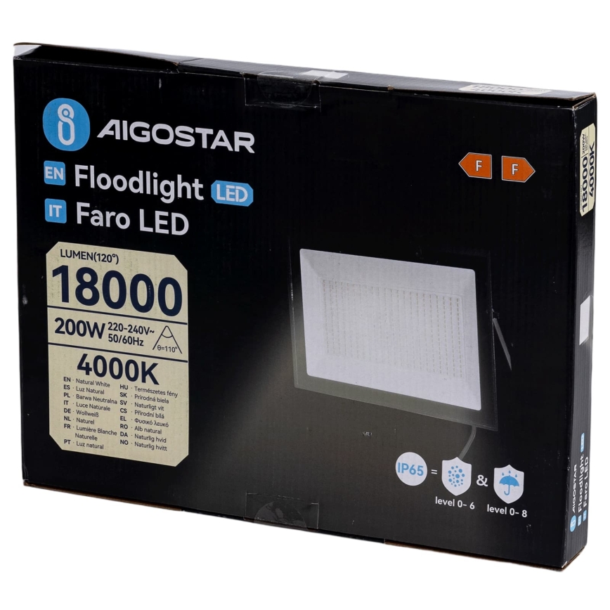 Aigostar - LED reflektor LED/200W/230V 4000K IP65 fekete