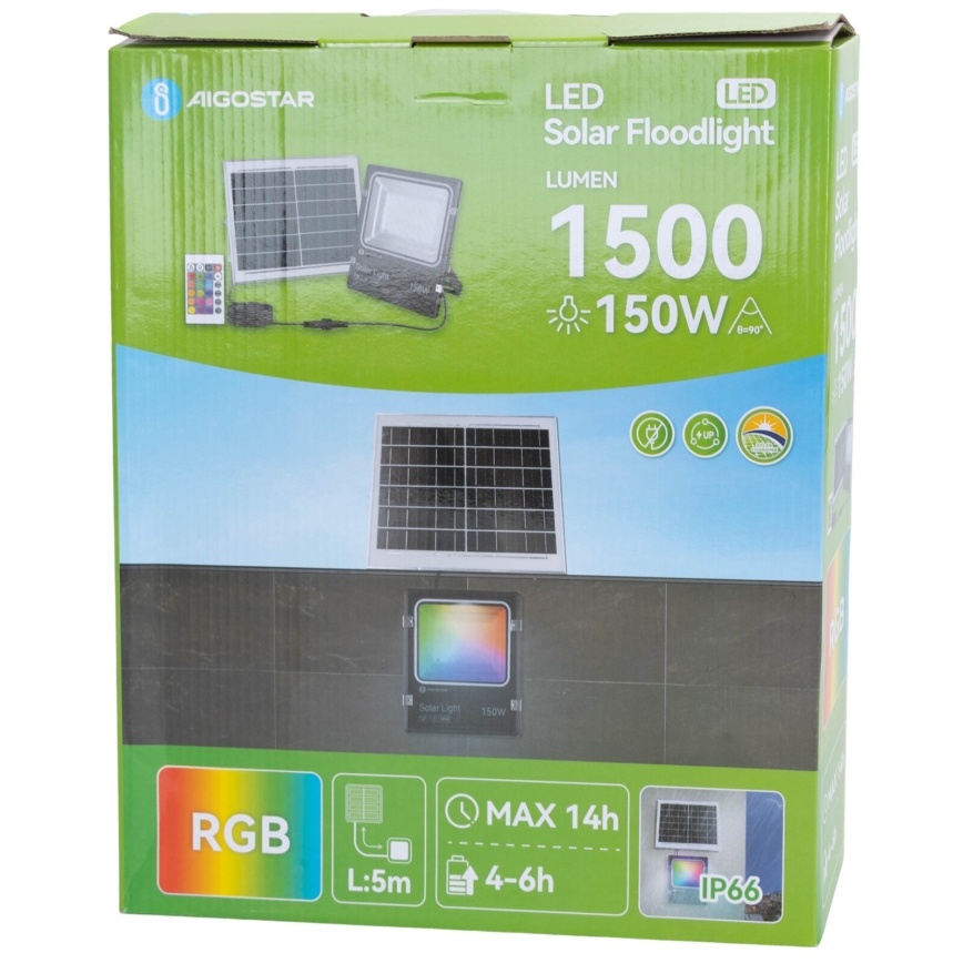 Aigostar - LED RGB állítható fényerejű napelemes reflektor LED/150W/3,2V IP66 12000 mAh + távirányító