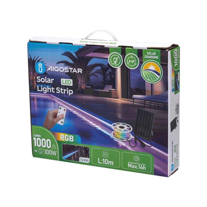 Aigostar - LED RGB állítható fényerejű napelemes szalag LED/10W/3,2V 10 m IP65 8000 mAh + távirányító