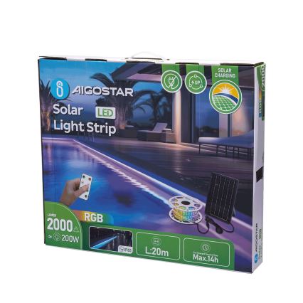 Aigostar - LED RGB állítható fényerejű napelemes szalag LED/20W/3,2V 20 m IP65 20000 mAh + távirányító