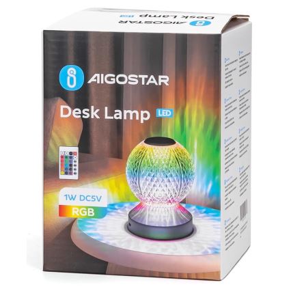 Aigostar-LED RGB Dimmelhető újratölthető asztali lámpa LED/1W/5V 1800mAh 13,5cm + távirányító