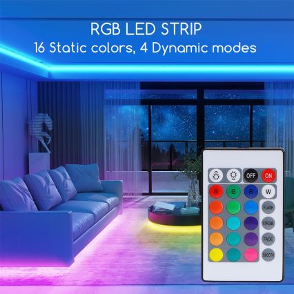 Aigostar - LED RGB fényerőszabályozható szalag 5m LED/24W/12/230V IP65 + távirányító