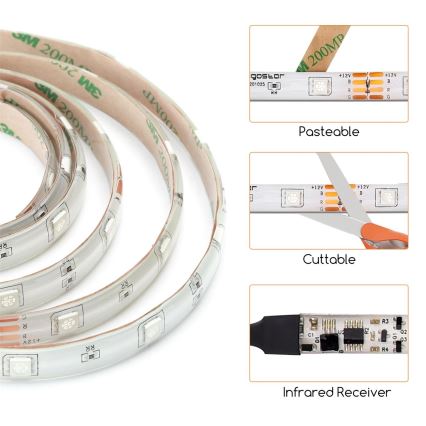 Aigostar - LED RGB fényerőszabályozható szalag 5m LED/24W/12/230V IP65 + távirányító