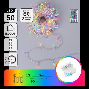 Aigostar - LED RGB Kültéri karácsonyi fényfüzér 50xLED/7 funkció 4xAA 5,3m IP44 többszínű + távirányító