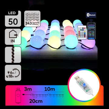 Aigostar - LED RGBIC dekorációs fényfüzér 25xLED/5W/USB 10 m többszínű